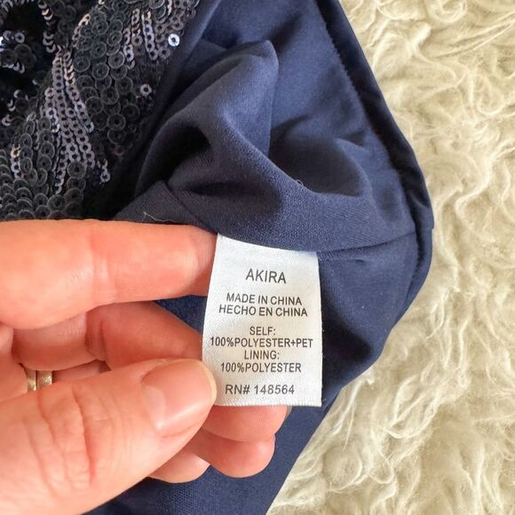 AKIRA Navy Velvet and Sequin Floral Mini Dress | Size S - Picture 5 of 8